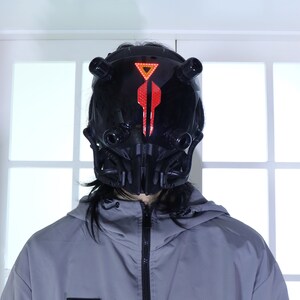 Futuristic Warrior Mask Costume, Glowing Cyberpunk Rave Helmet, Handmade Full Face Mask, Masquerade Cosplay Mask, Alien cosplay helmet image 2