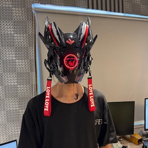 Self-design Cool Cyberpunk mask, Futuristic Mask/Helmet for cosplay, Techear Mask with light, Masquerade Mask for Halloween, Rave Mask