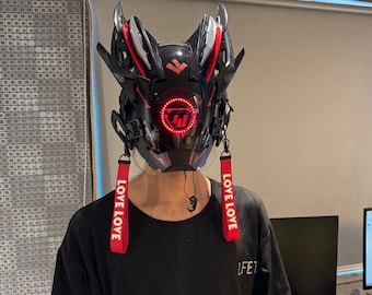 Self-design Cool Cyberpunk mask, Futuristic Mask/Helmet for cosplay, Techear Mask with light, Masquerade Mask for Halloween, Rave Mask
