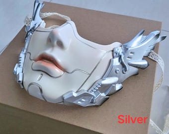 Self-design half face Futuristic mask, cool cyberpunk mask with wings, cyberpunk outfit, Tech Mask, Mechanical mask, Unique DJ/ Concert mask