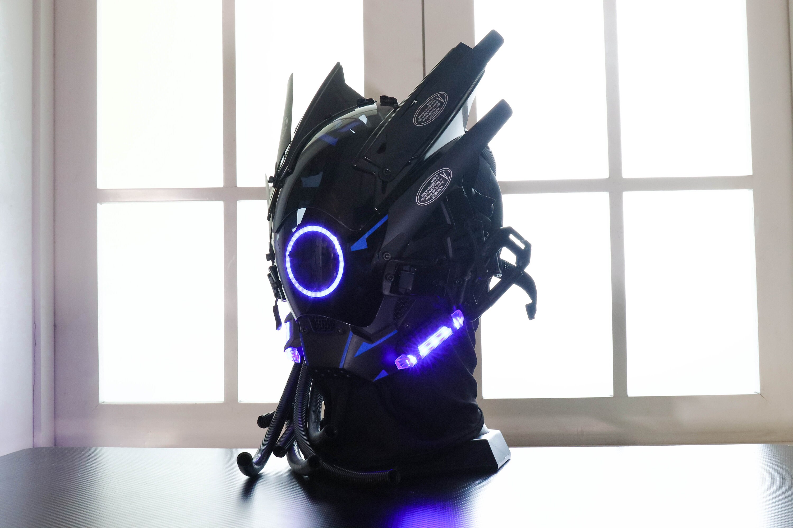 Blue Light Cyberpunk Mask With Braid, Futuristic Warrior Mask, Custom ...