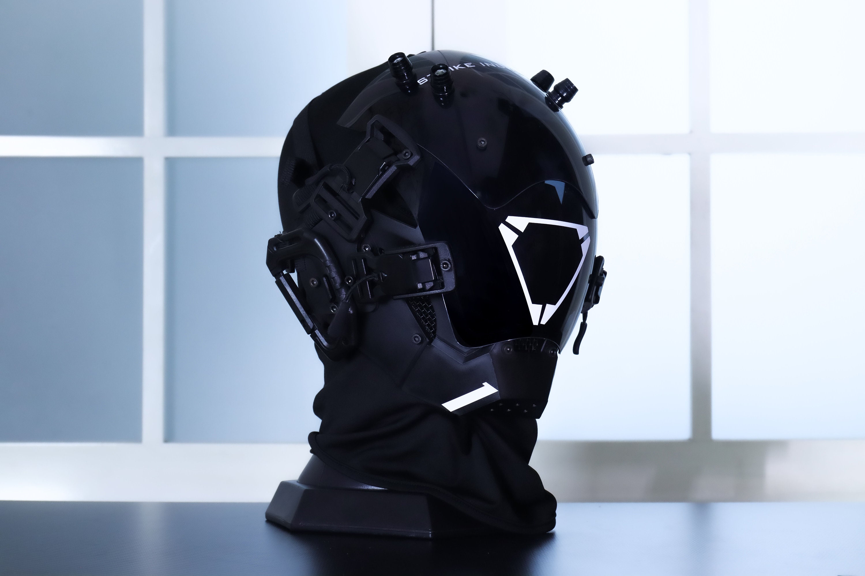 White Cyberpunk Mask, Rave Ninja helmet, Black Warrior Full Face Mask ...