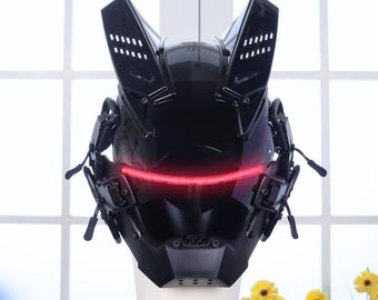 Handmade cool cyberpunk full face mask, luminous Nightclub/Bar DJ Rave Helmet mask,Glowing Samurai helmet,Tactical Halloween Cosplay helmet