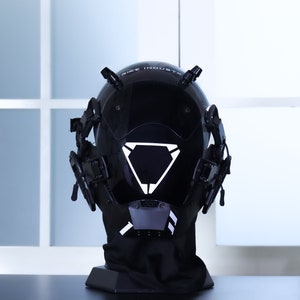White Cyberpunk Mask, Rave Ninja Helmet, Black warrior Full Face Mask, Masquerade Techwear Mask Halloween Cosplay Mask Costume