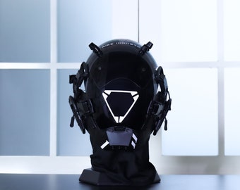 Weiße Cyberpunk Maske, Rave Ninja Helm, schwarzer Krieger Vollgesichtsmaske, Maskerade Techwear Maske Halloween Cosplay Maske