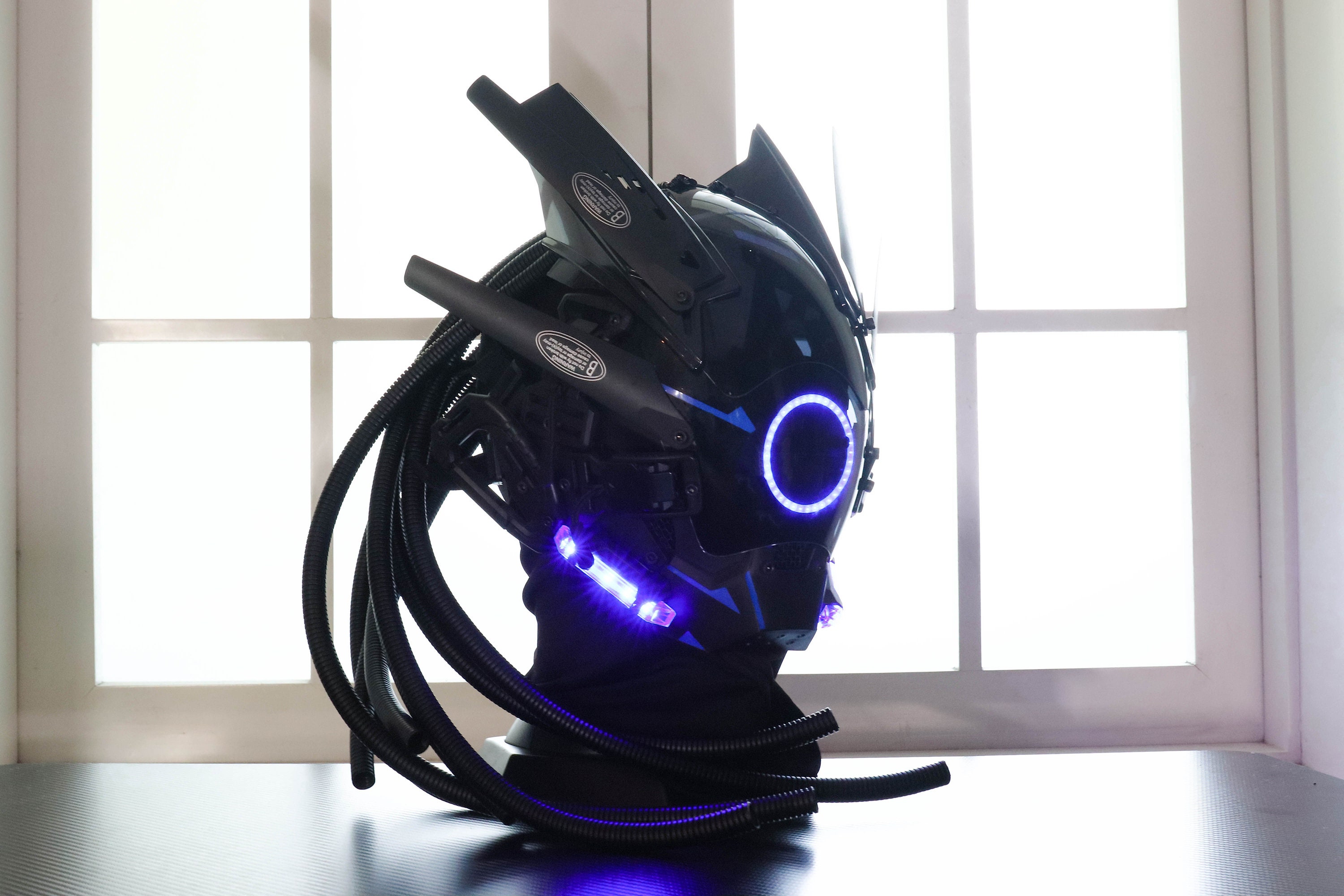 Blue Light Cyberpunk Mask With Braid, Futuristic Warrior Mask, Custom ...
