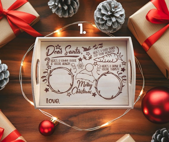 Personalized Santa Tray • Wooden Christmas Eve Plate • Engraved Cookie Board for Santa & Reindeer • Custom Holiday Serving Tray