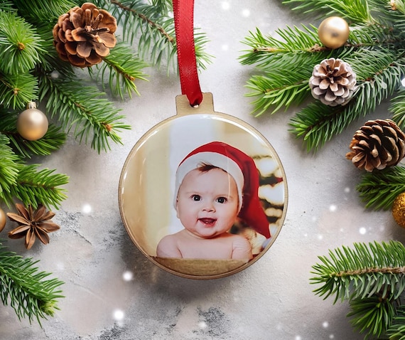 Custom Photo Christmas Ornament • Personalized Wooden Bauble