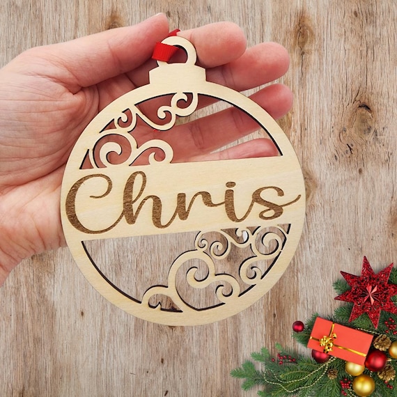 Personalized Wooden Christmas Ornament • Custom Name Bauble • Engraved Wood Ornament • Rustic Holiday Decoration