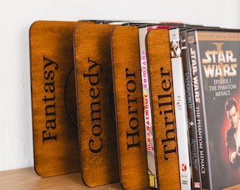 Dvd dividers personalized, Wooden movie dividers, Dvd separators, Movie genre dividers, Lp dividers, Dvd organizer, Bookshelf dividers