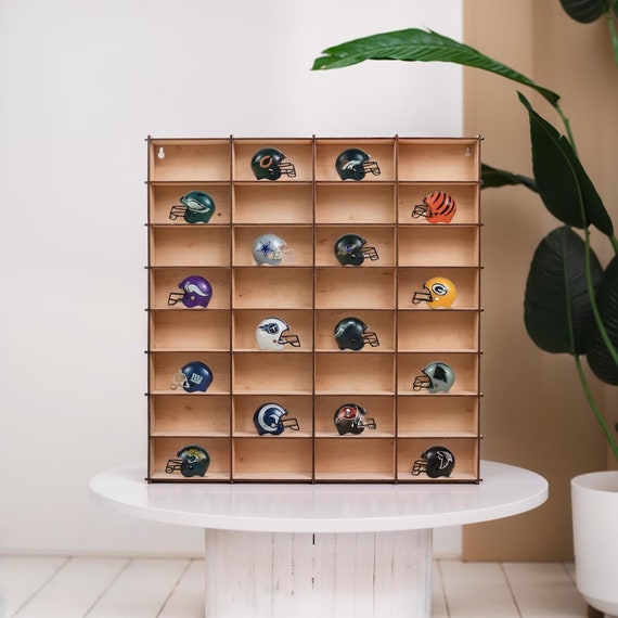 floating shelves for football helmets Helmet Wall Mount Display Holder Hanger Full or Mini Helmet Description This mini helmet display case has 4 rows to accomodate 16 Riddell Mini Helmets DIY Invisible Mini-Helmet hangers for