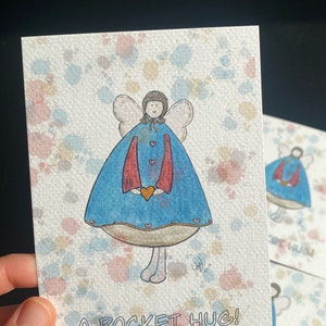 Um abraço de bolso anjo aquarela arte digital original arte de parede decoração de parede de berçário