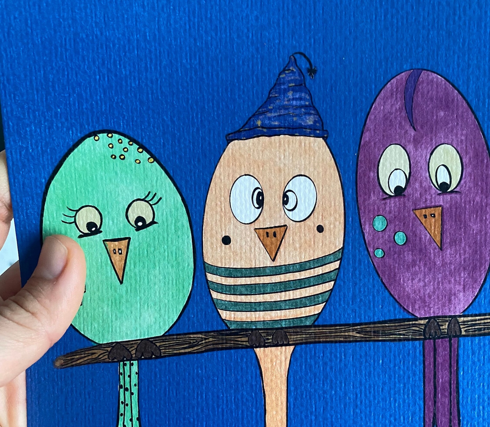 Ugly Birds, Original Digital Art Print Blue and White Background