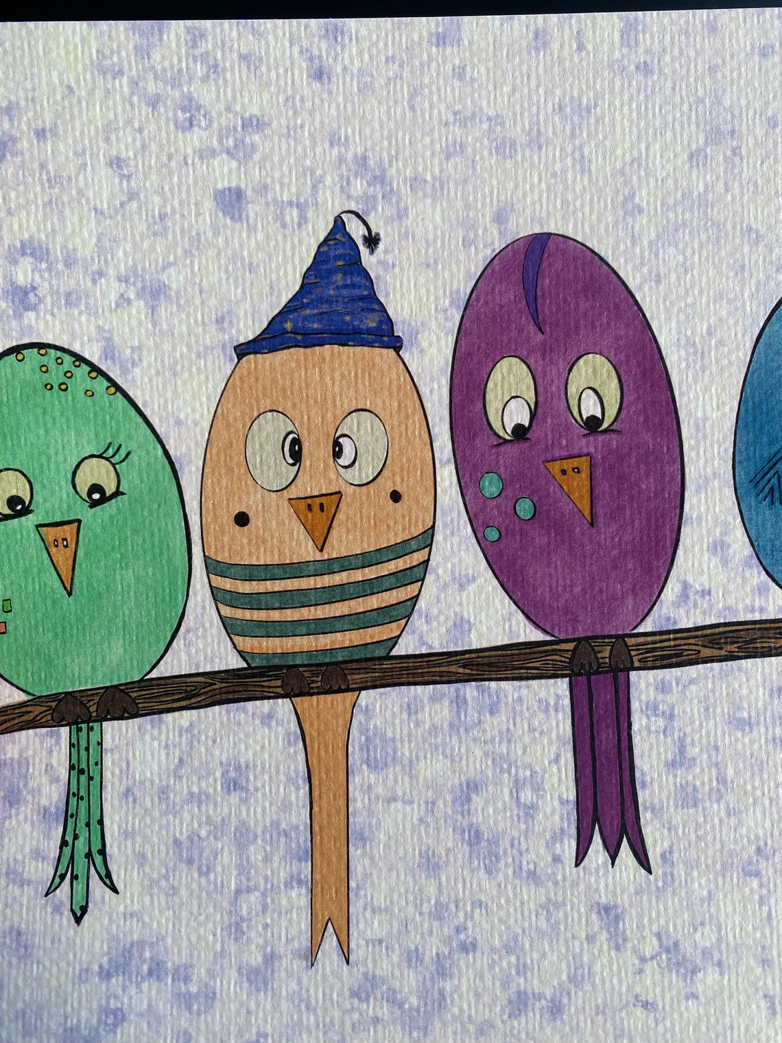 Ugly Birds, Original Digital Art Print Blue and White Background