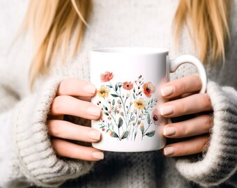 Floral Mugs | Wildflowers Cottagecore Coffee Mug | Vintage Botanical Tea Cup | watercolour Floral Nature Mug | Gifts for mom and family