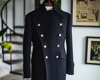 1970s Military Wool Coat, Mens long coat Wool coat Italian Military Coat, Double Breasted Coat. Long Wool Coat, Military Coat Wool Coat