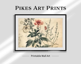 Vintage botanische Illustration | Blumen Digitaler Download | Antike Blumen Kunst | Druckbare Wand Dekor | Viktorianischer Naturdruck