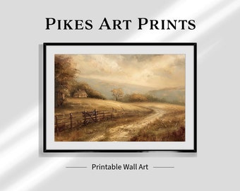 Farmhouse Digital Art | Country Landscape Download | Printable Countryside Scenery | Pastoral Wall Art | Peaceful Home Deco