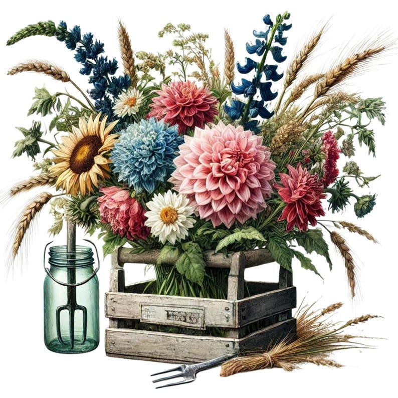 Farmfresh Floral Clipart Bundle for Digital Crafting, Junk Journal