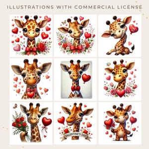 Funny Giraffe Valentine Clipart Bundle, Adorable Animal Clipart Set for ...