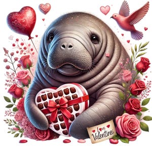 Valentine Manatee Clipart, Cute and Funny Sea Cow Art for Scrapbooking ...