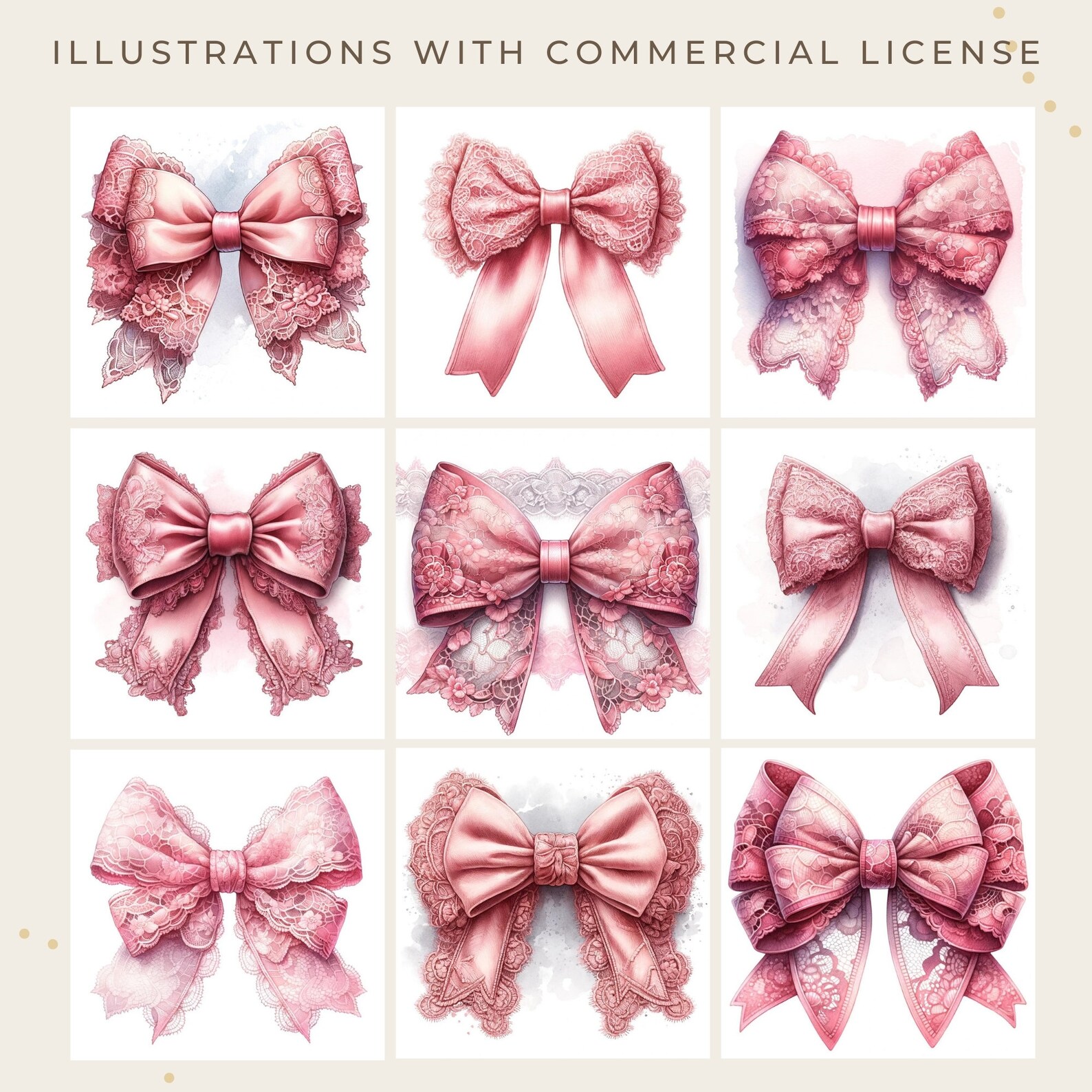Vintage Pink Lace Bow Clipart Set for Junk Journals &amp; Artistic ...