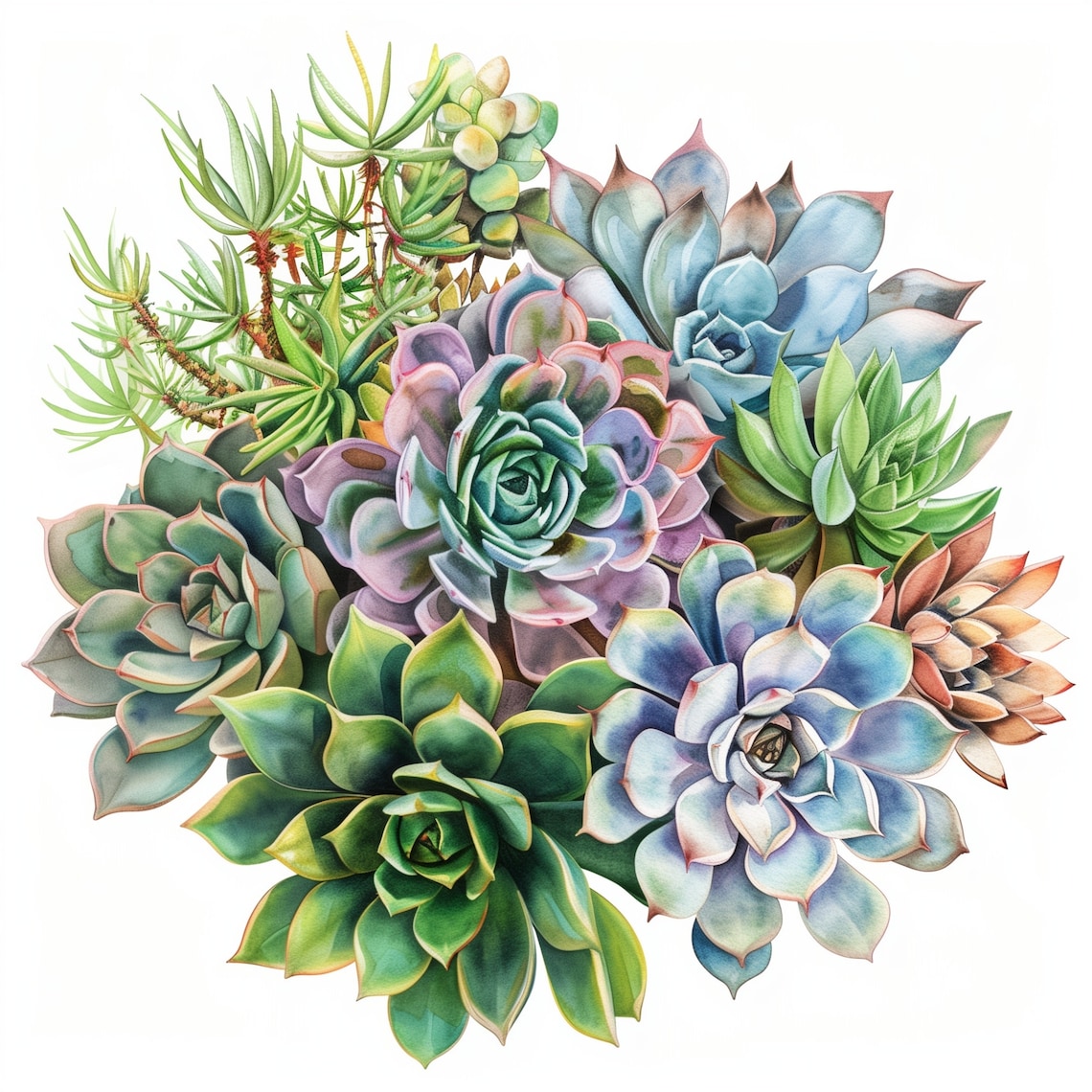 12 Watercolor Succulent Clip Art Set Digital Bundle for Junk Journal, Scrapbook, Printable Wall ...