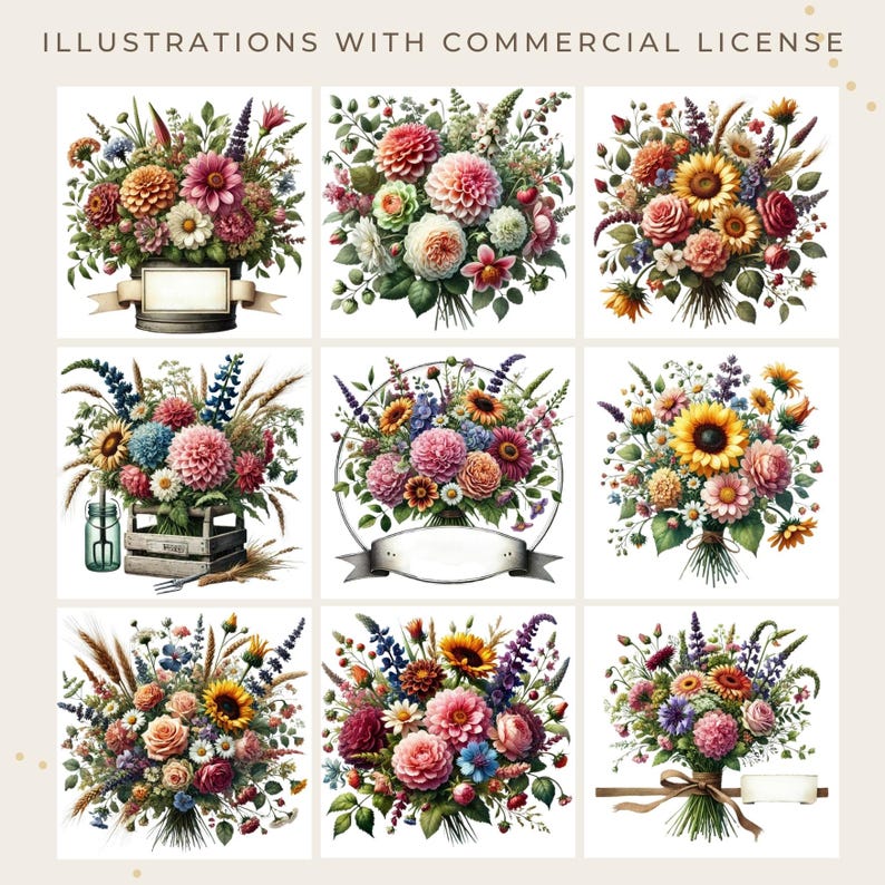 Farmfresh Floral Clipart Bundle for Digital Crafting, Junk Journal