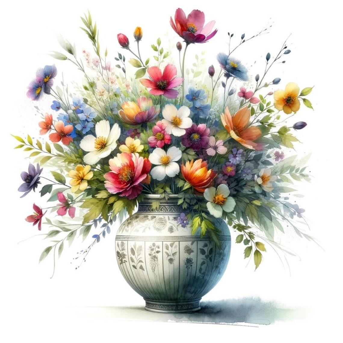 12 Spring Bouquet Watercolor Clipart, Digital Crafting for Scrapbooking ...