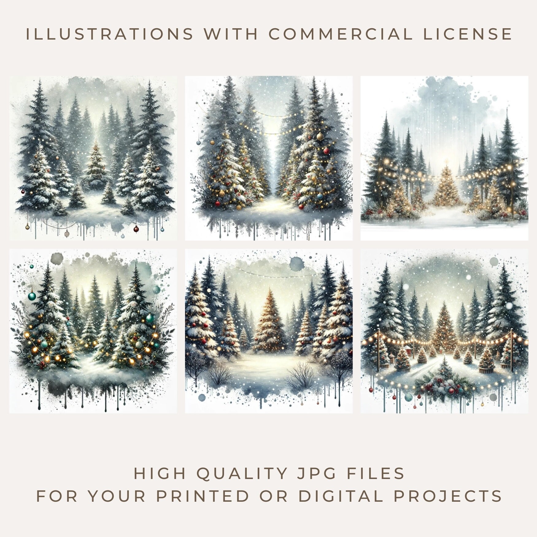 Vintage Christmas Forest Clipart Bundle, Digital Paper Crafts, Winter ...