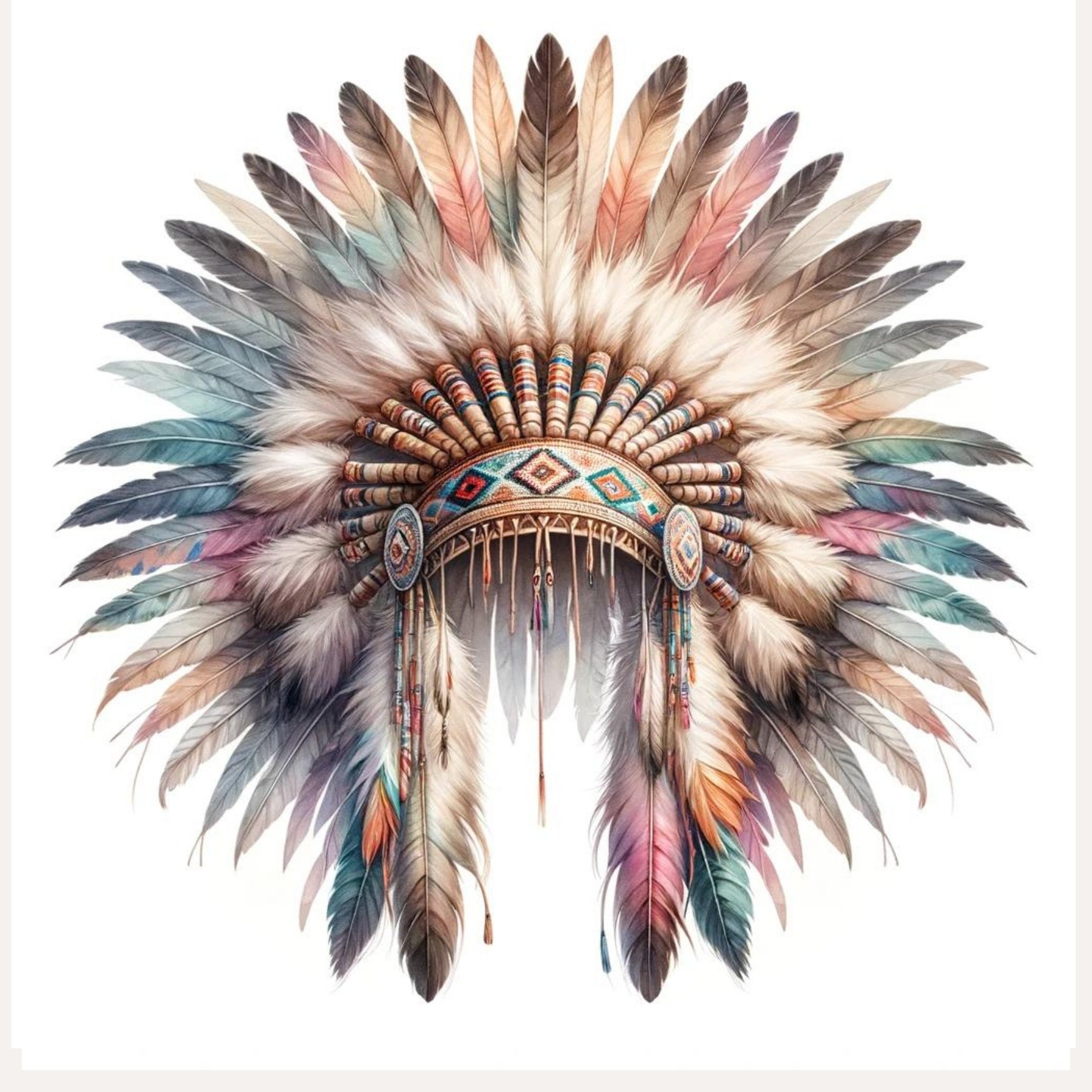 Printable Indian Headdress Scrapbook Images, Watercolor American Indian ...