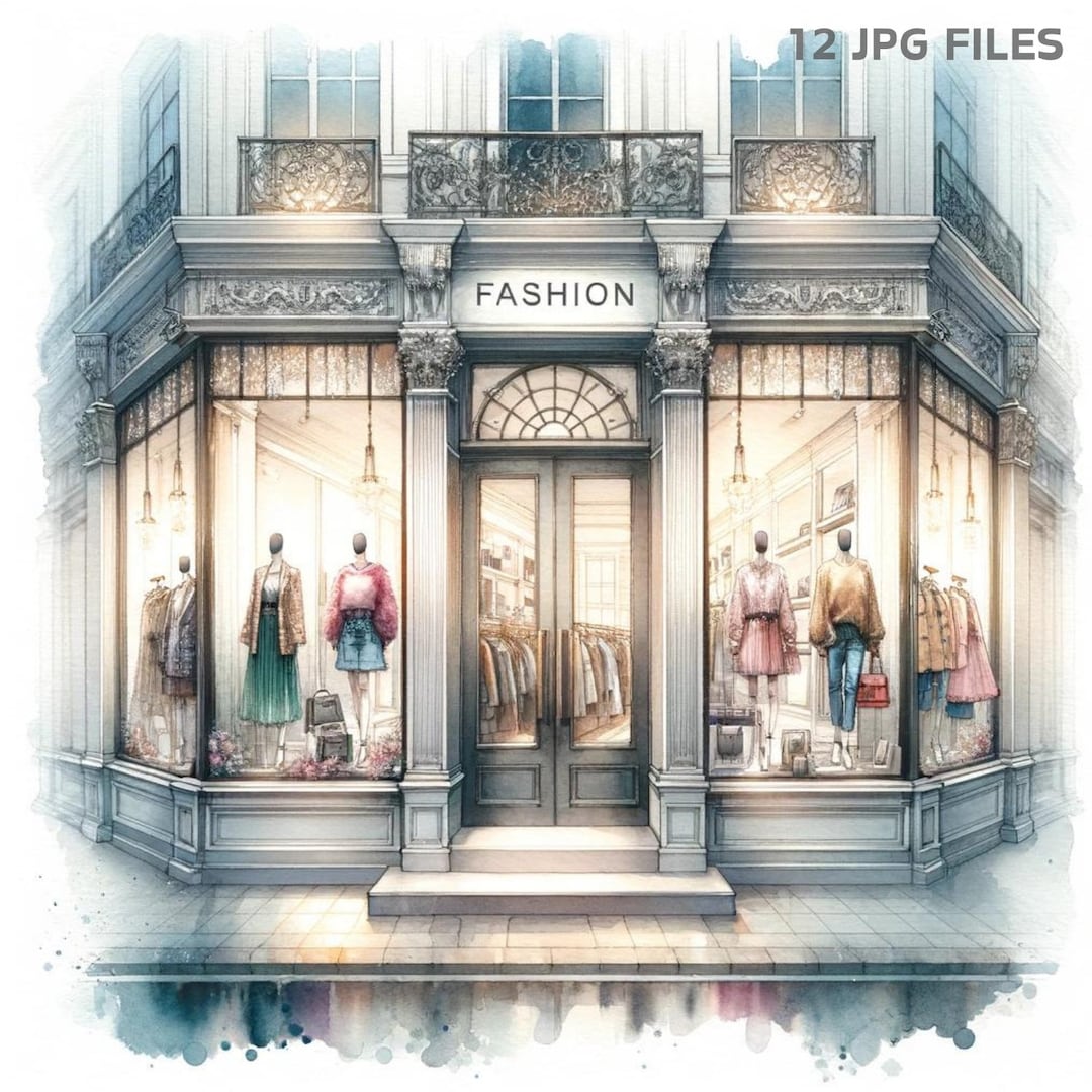 12 Fashion Boutique Clipart, Watercolor Glam Images for Luxury Shopping