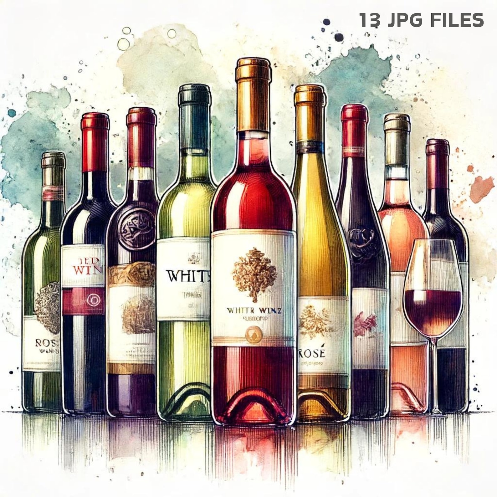 Variety of Wine Bottles Clip Art, Digital Scrapbook Images Collection ...