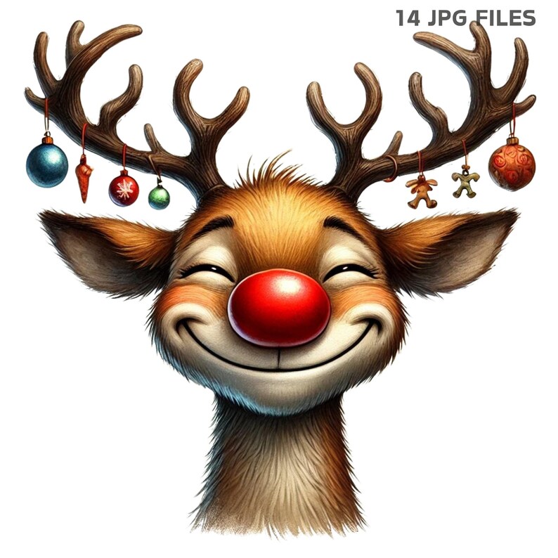 Funny Reindeer Clipart, Christmas Design for Junk Journals & Digital