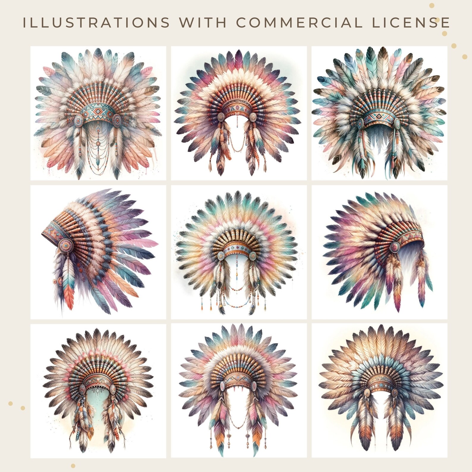 Printable Indian Headdress Scrapbook Images, Watercolor American Indian ...