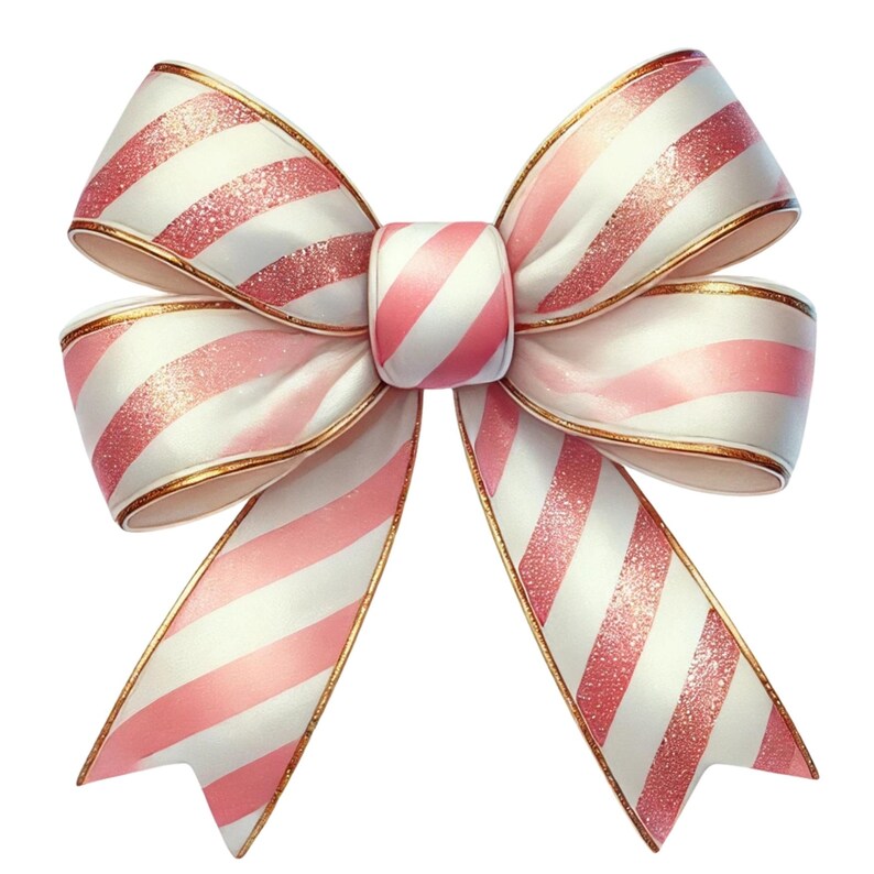 Coquette Bow With Candy Cane Stripe Clipart, Watercolor Bows for Preppy
