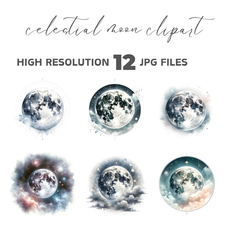 Celestial Watercolor Clipart for Paper Crafts, Instant Download for ...