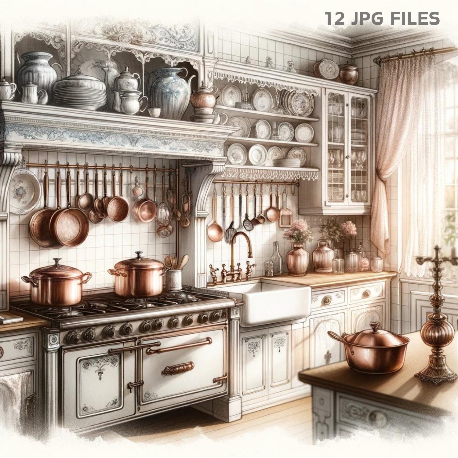12 Vintage Kitchen Digital Clipart Set for Scrapbooking and Junk ...