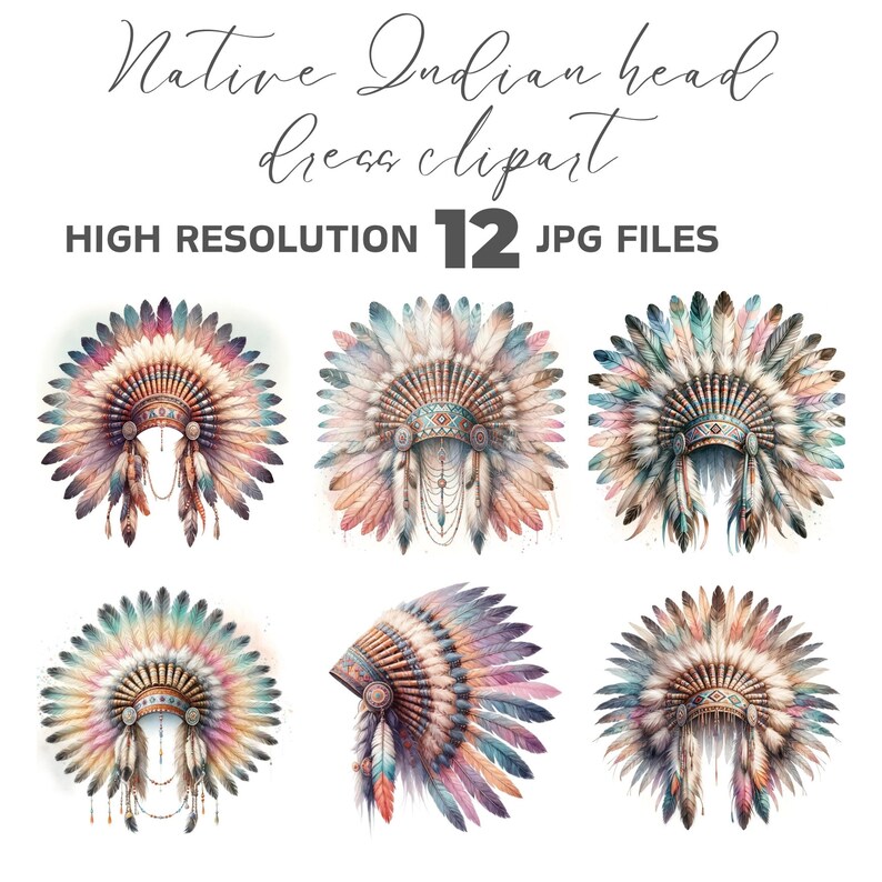 Printable Indian Headdress Scrapbook Images, Watercolor American Indian ...