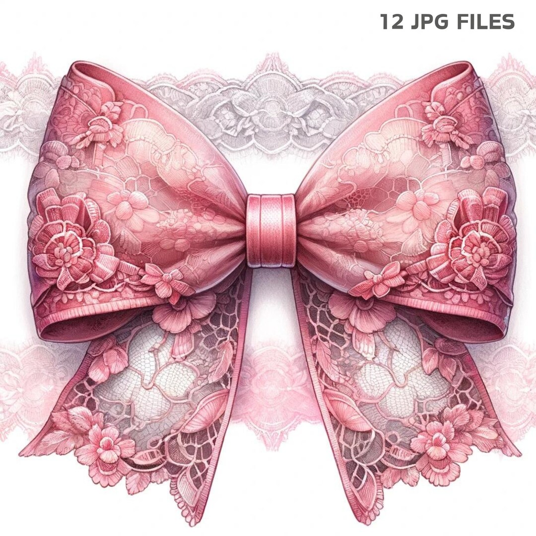 Vintage Pink Lace Bow Clipart Set for Junk Journals &amp; Artistic ...