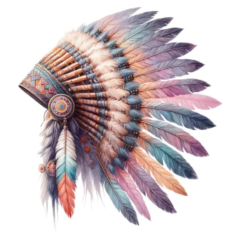 Printable Indian Headdress Scrapbook Images, Watercolor American Indian ...