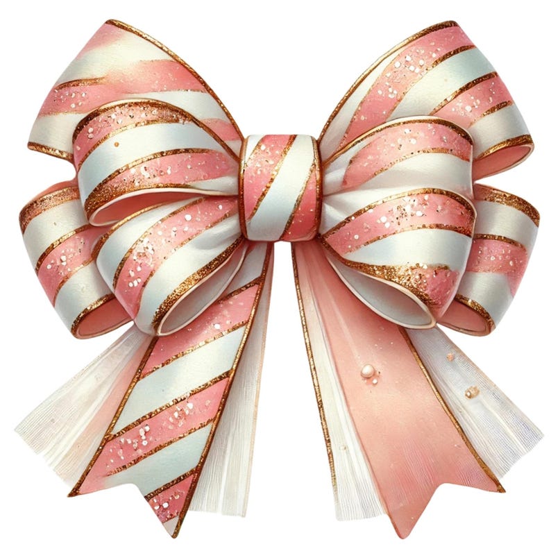 Coquette Bow With Candy Cane Stripe Clipart, Watercolor Bows for Preppy