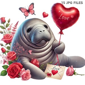 Valentine Manatee Clipart, Cute and Funny Sea Cow Art for Scrapbooking ...