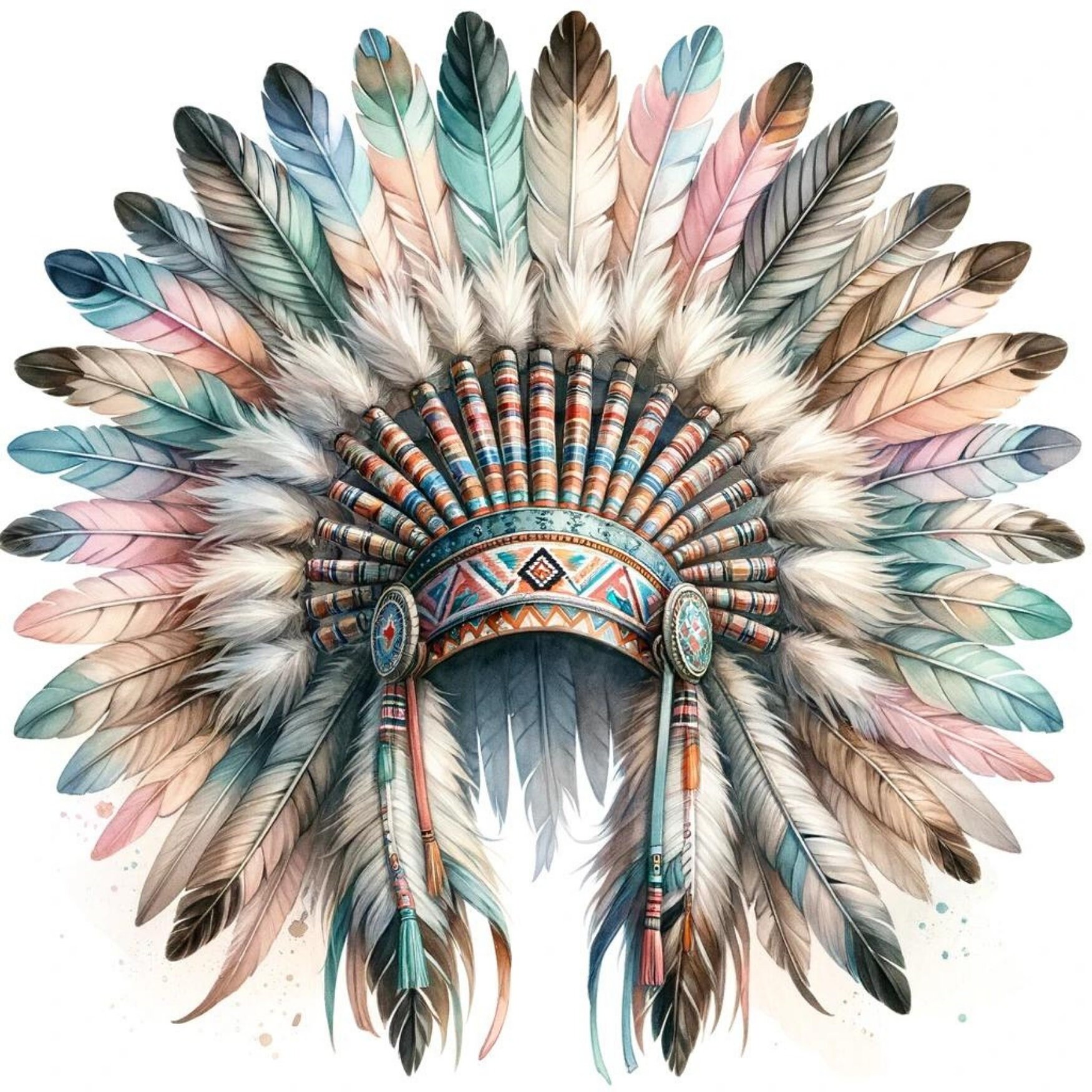 Printable Indian Headdress Scrapbook Images, Watercolor American Indian ...