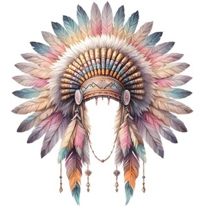 Printable Indian Headdress Scrapbook Images, Watercolor American Indian ...