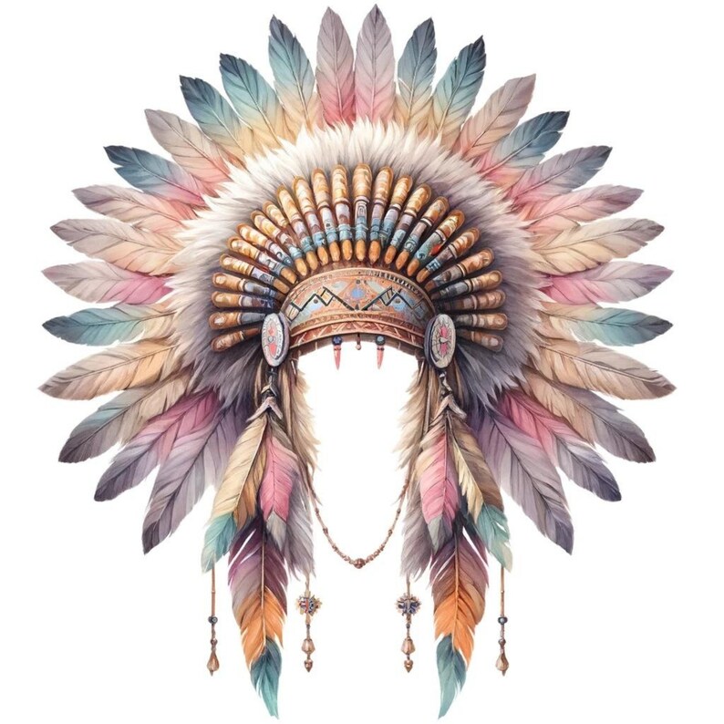 Printable Indian Headdress Scrapbook Images, Watercolor American Indian ...