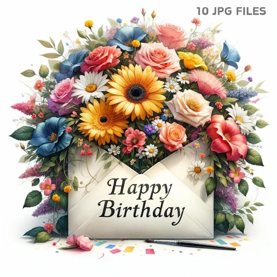 Happy Birthday Envelope JPG Files, Digital Crafting, Journaling Pages, Flowers  Clipart, Wildflower Birthday Card, Sympathy Card, Love Letter - Etsy