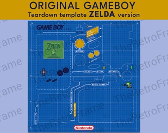 ORIGINAL GAMEBOY Teardown template - ZELDA version (blue blueprint background)