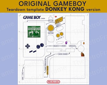 Original GAMEBOY Teardown template - DONKEY KONG version (white blueprint background)