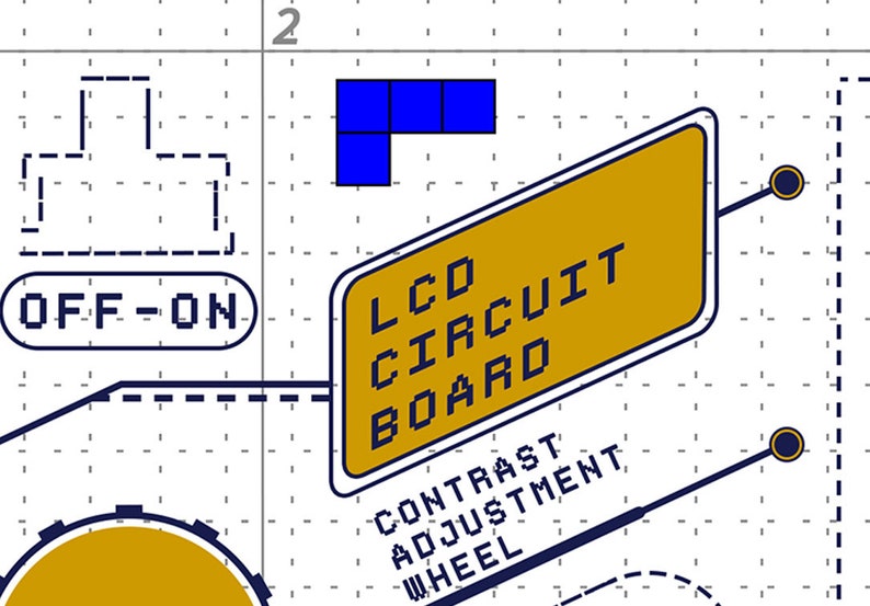 ORIGINAL GAMEBOY Teardown Template - TETRIS Version (white Blueprint